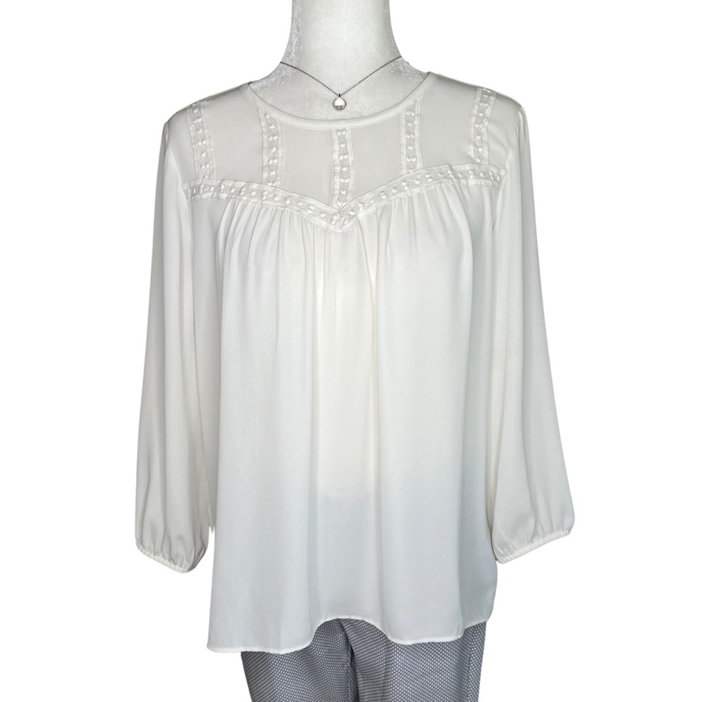 LOFT New Blouse Crochet Lace Trim Office Career Cream Small S NWT